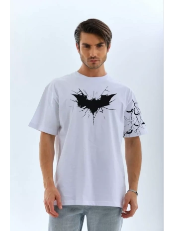 Unisex Ön Ve Kol Baskılı Oversize T-shirt - Beyaz