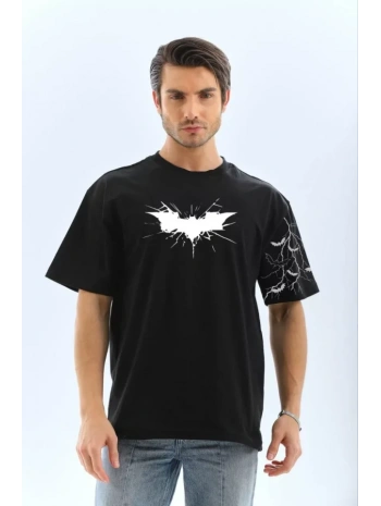 Unisex Ön Ve Kol Baskılı Oversize T-shirt - Siyah