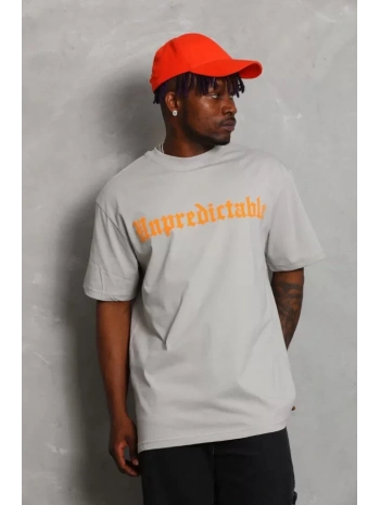 Unisex Oversize Baskılı Bisiklet Yaka T-Shirt - Gri