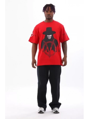 Unisex Oversize Baskılı Bisiklet Yaka T-Shirt - Kırmızı