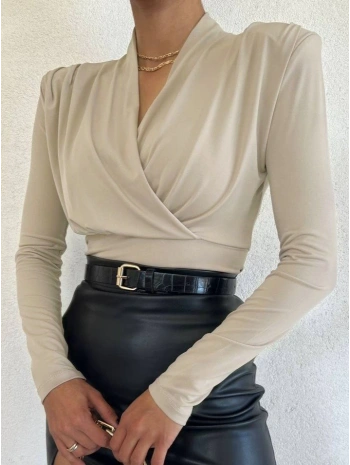 Vatkalı Kruvaze Model Sandy Bluz-Bej