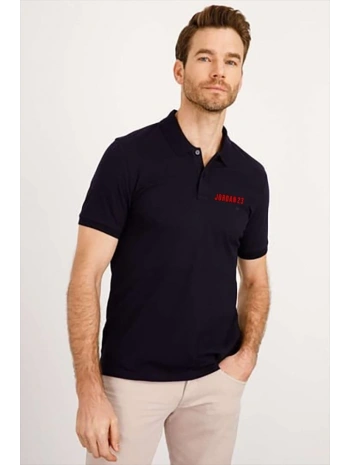 Yakası Düğmeli Yakalı Pike Baskılı T-Shirt - Beyaz