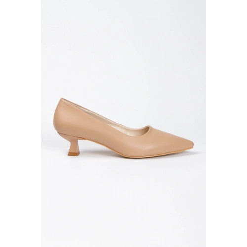 Kadın Nude Suni Deri Cilt Kısa Kadeh Topuklu Rahat ve Şık Stiletto