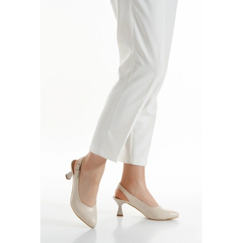 Kadın Bej-ten Suni Deri Cilt Arkası Açık 6 Cm Ince Topuklu Şık Ve Rahat Stiletto