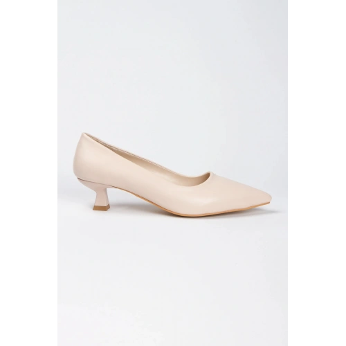 Kadın Bej-ten Suni Deri Cilt Kısa Kadeh Topuklu Rahat Ve Şık Stiletto