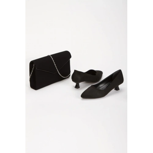 Kadın   Süet  Kısa Kadeh Topuklu   Rahat ve Şık Stiletto ve Çanta Kombini