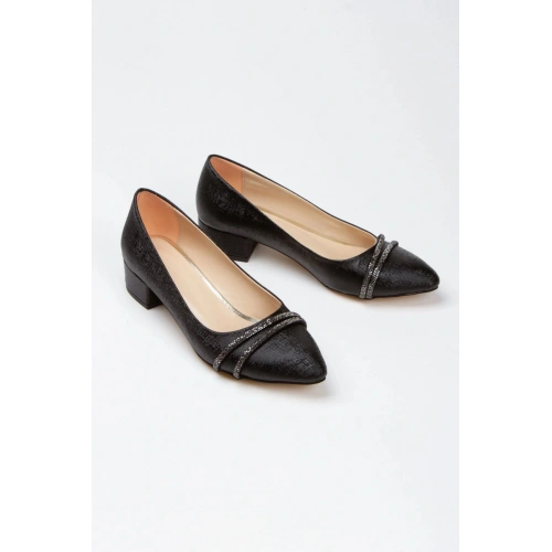 Kadın Siyah  Parlak  Şık  Çift Taraflı Taş  Detaylı   Rahat   Babet