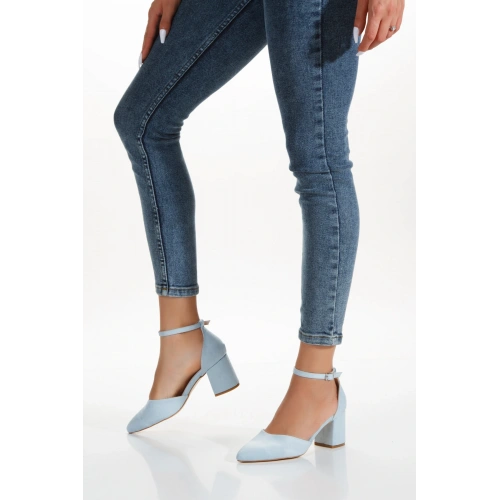 Kadın Bebe Mavi Süet Arkası Kapalı Kalın Topuklu Karnıyarık Ayakkabı