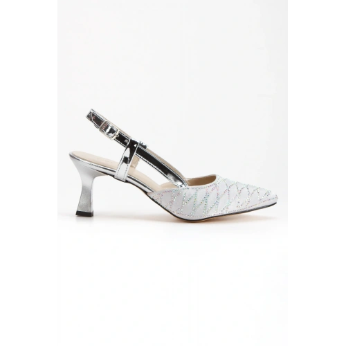 Kadın Gümüş İNCE Topuklu Sivri Burunlu Şık Stiletto