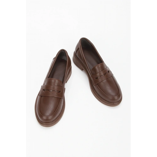 Kadın Kahverengi Suni Deri Kalın Tabanlı Rahat Loafer Ayakkabı