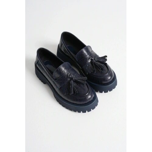 Kadın Laci Kroko Şık Püskül Detaylı Kalın Tabanlı Rahat Loafer Ayakkabı