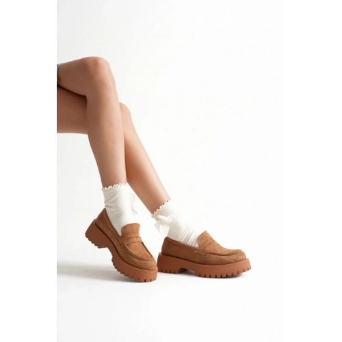 Kadın Taba Süet Kalın Tabanlı Rahat Loafer Ayakkabı