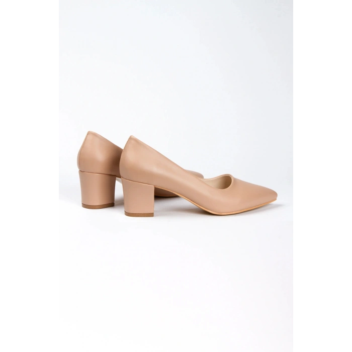 Kadın Nude Suni Deri Cilt Kısa Kalın Topuklu  rahat Ve Şık Stiletto