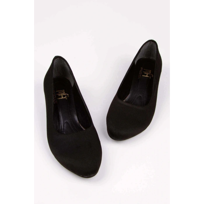 Kadın Siyah Süet Kısa Kalın Topuklu Şık Stiletto Ve Çanta Kombini