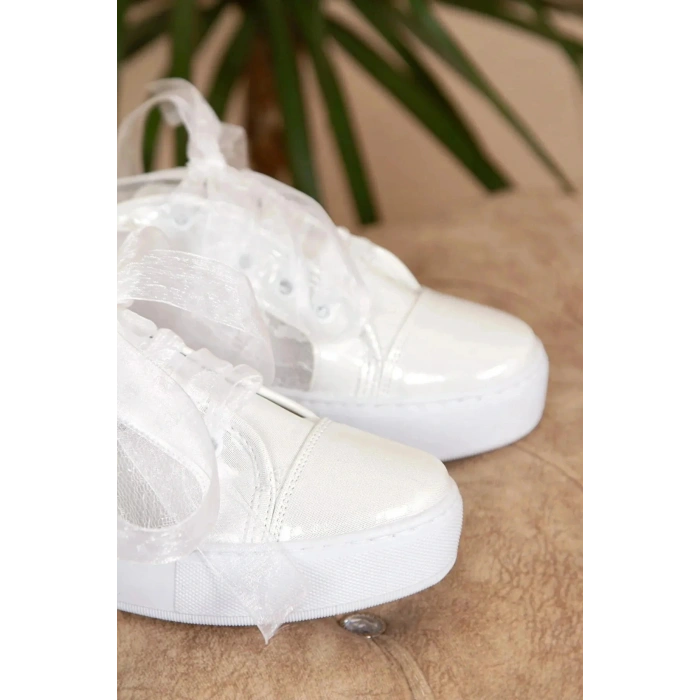 Kadın Beyaz Dantelli Bagcıklı Spor Abiye Gelinlik Ayakkabısı