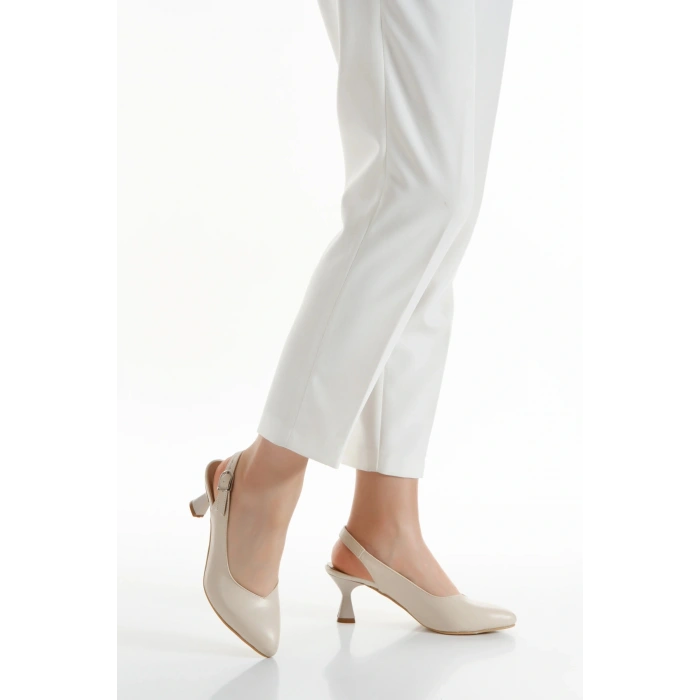 Kadın Bej-ten Suni Deri Cilt Arkası Açık 6 Cm Ince Topuklu Şık Ve Rahat Stiletto