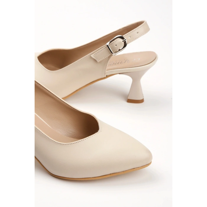 Kadın Bej-ten Suni Deri Cilt Arkası Açık 6 Cm Ince Topuklu Şık Ve Rahat Stiletto