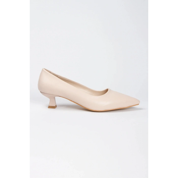 Kadın Bej-ten Suni Deri Cilt Kısa Kadeh Topuklu Rahat Ve Şık Stiletto