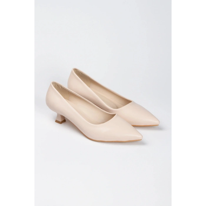 Kadın Bej-ten Suni Deri Cilt Kısa Kadeh Topuklu Rahat Ve Şık Stiletto