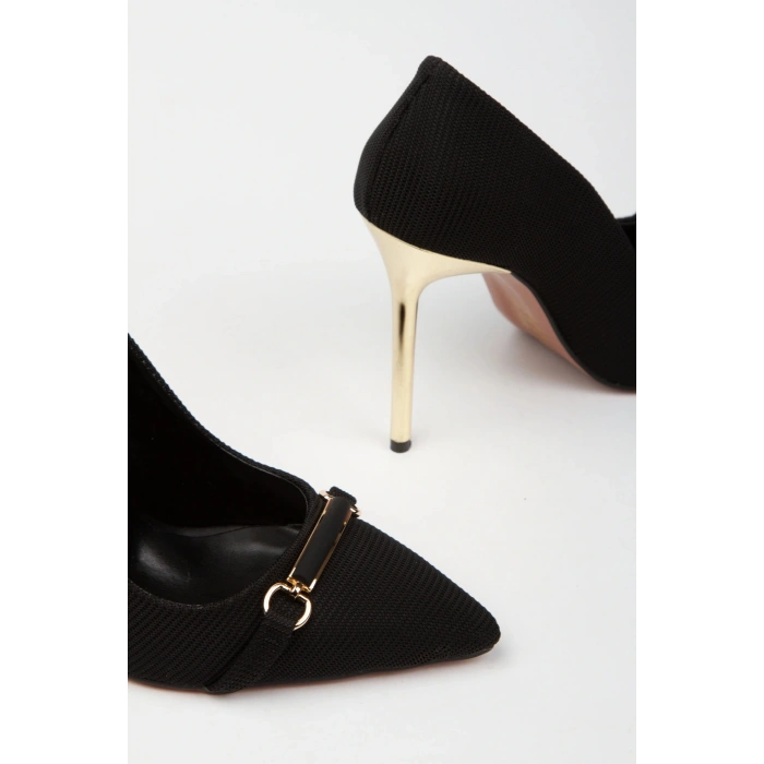 Kadın Siyah İkonik Yeni Tarz Topuklu Şık Toka Detaylı  Rahat Stiletto