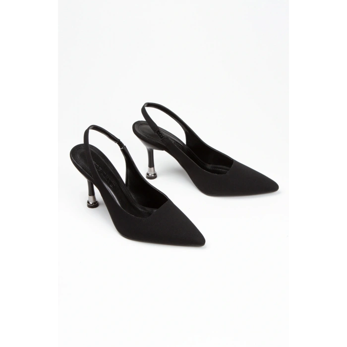 Kadın Sİyah Saten İkonik Yeni Tarz Topuklu Arkası Açık Şık ve Rahat Stiletto