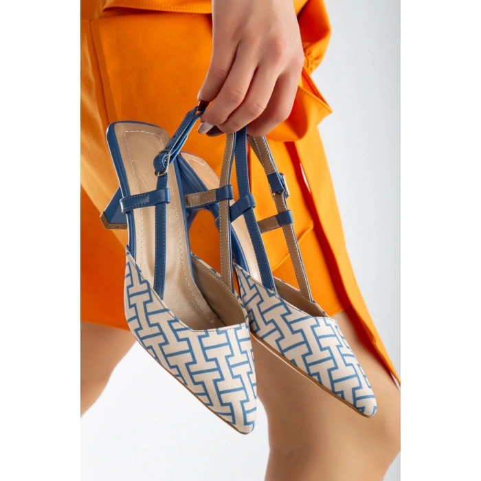 Kadın Mavi Yeni İkonik Tarz Topuklu Arkası Açık Sivri Burunlu Şık ve Rahat Stiletto