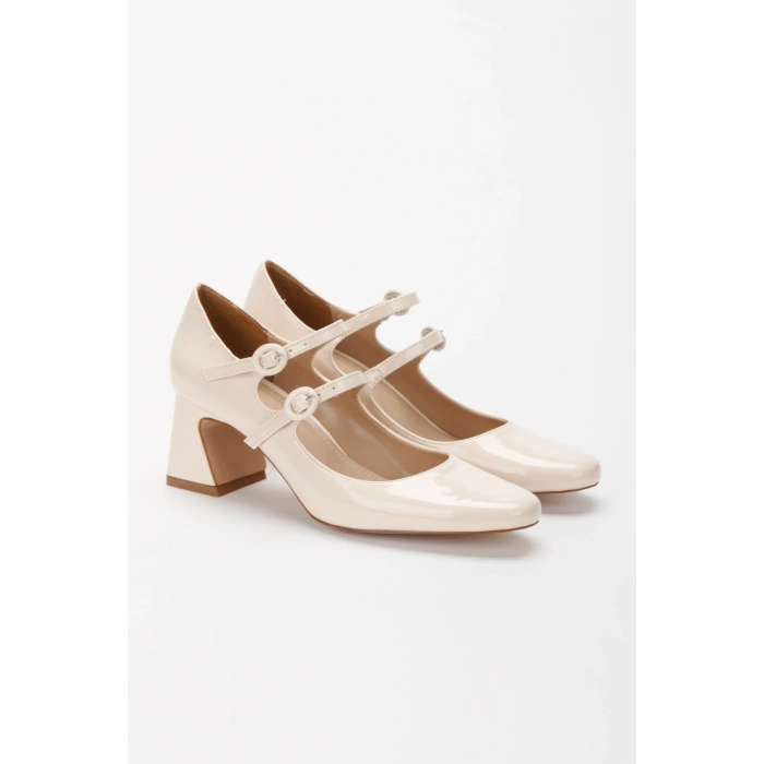 Kadın Ten Rugan İkonik Yeni Tasarımlı Kalın Topuklu Şık ve Rahat Stiletto