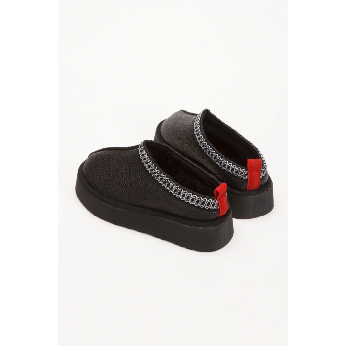 Kadın  Siyah   Suni Deri Cilt  Yumuşak Tüylü Rahat Terlik ve Günlük Ayakkabı