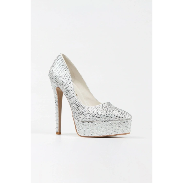 Kadın Sedef  İnci Taşlı Yüksek Platform  Kapalı  Burunlu  İnce Topuklu Rahat ve Şık Ayakkabı