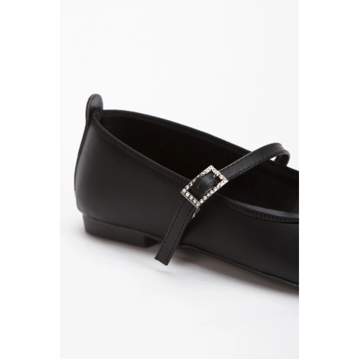 Kadın Siyah Suni Deri Cilt  Düz Topuklu  Rahat Babet Ayakkabı