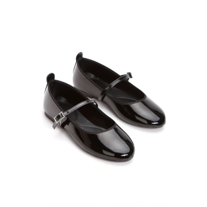 Kadın Siyah  Rugan   Düz Topuklu  Rahat Babet Ayakkabı