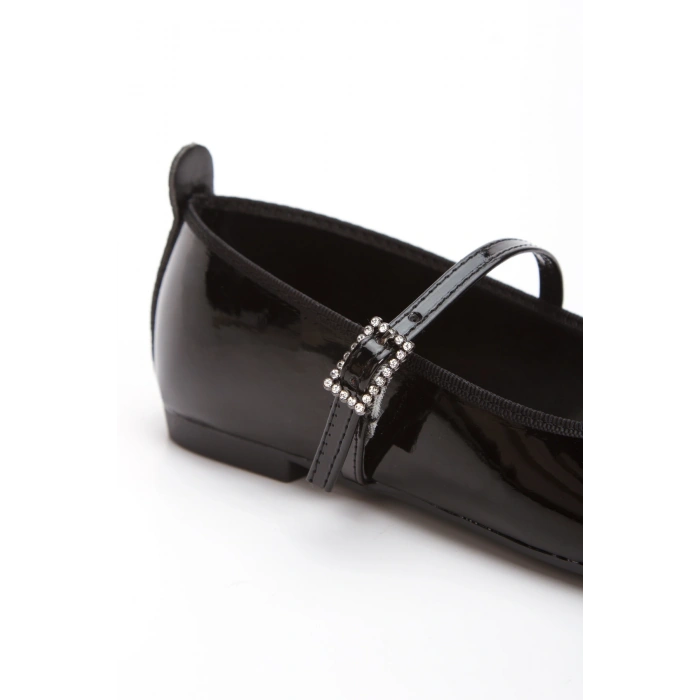 Kadın Siyah  Rugan   Düz Topuklu  Rahat Babet Ayakkabı