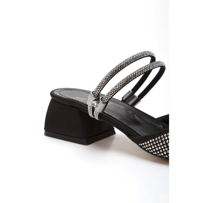 Kadın Siyah  Şık Damla Taşlarla Bezenmiş Arkası Ayarlanabilir Klipsli  Rahat  Abiye Stiletto
