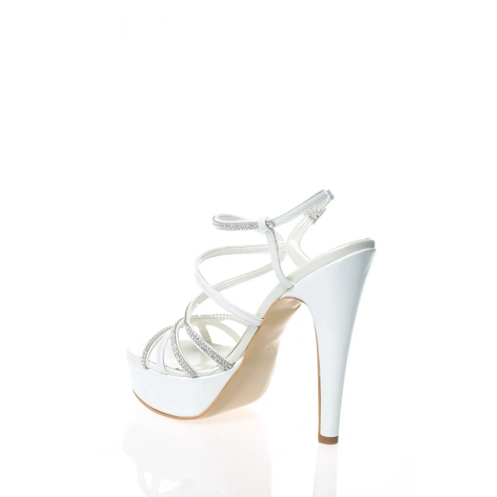 Kadın Beyaz Yüksek Platform İnce Topuklu Şık Taş Detaylı Abiye Ayakkabı