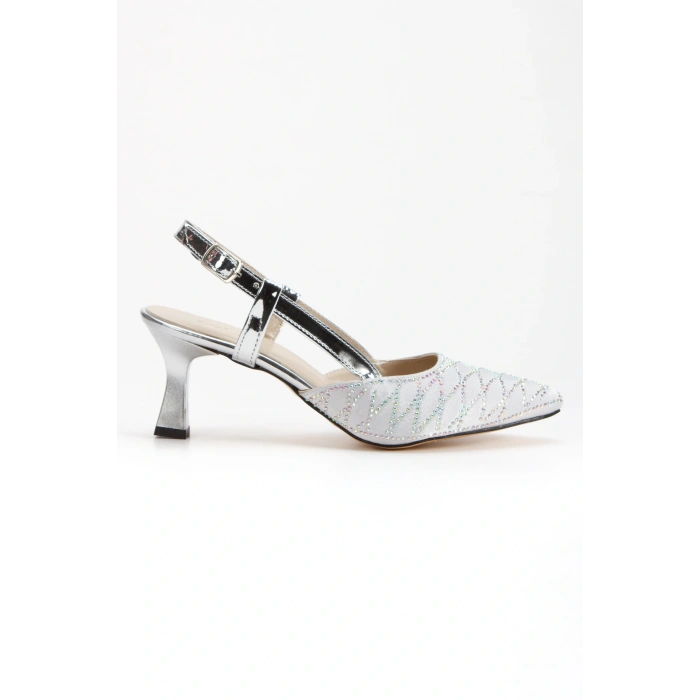 Kadın Gümüş İNCE Topuklu Sivri Burunlu Şık Stiletto