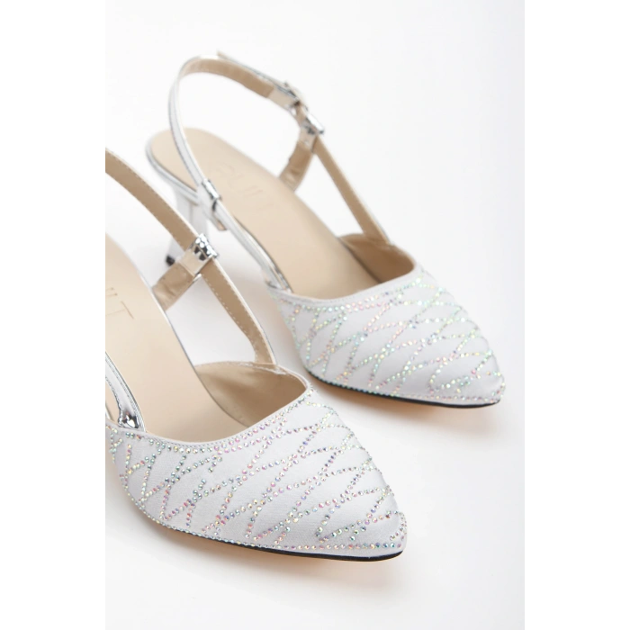 Kadın Gümüş İNCE Topuklu Sivri Burunlu Şık Stiletto