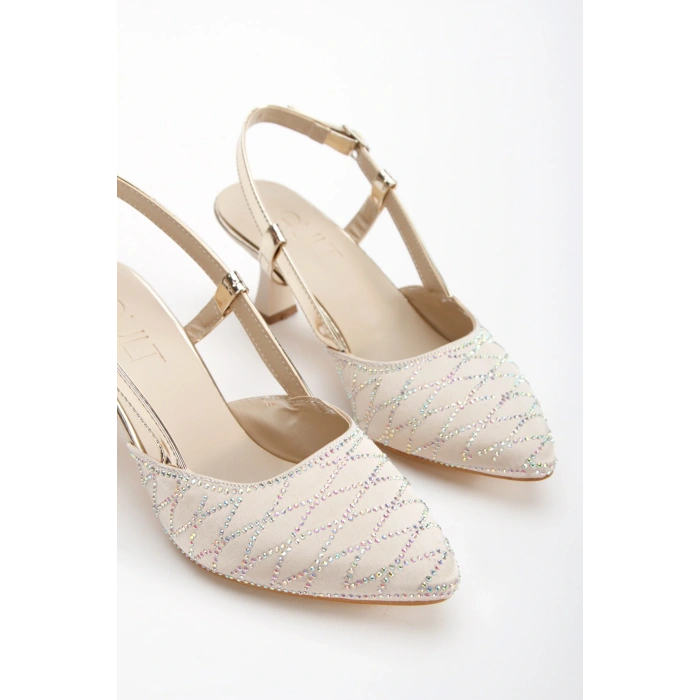 Kadın Altın İNCE Topuklu Sivri Burunlu Şık Stiletto