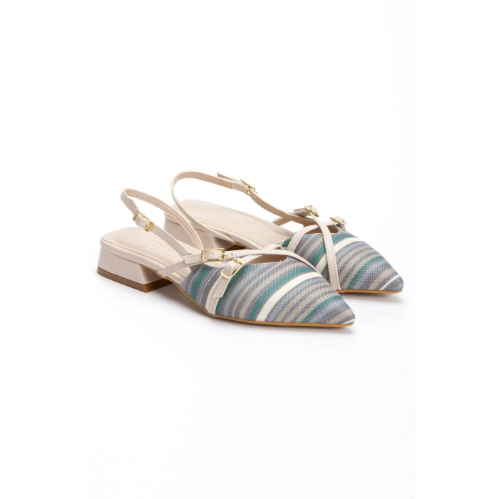 Kadın Bej Düz Topuklu Çapraz Toka Detaylı Rahat Babet Ayakkabı