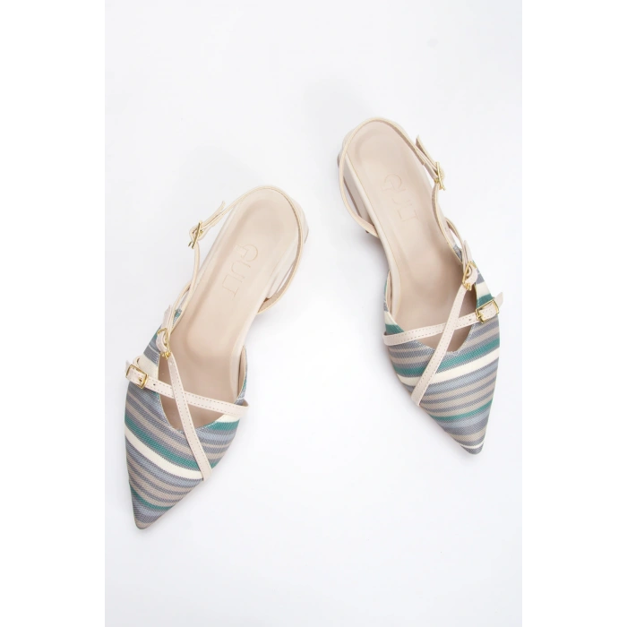 Kadın Bej Düz Topuklu Çapraz Toka Detaylı Rahat Babet Ayakkabı