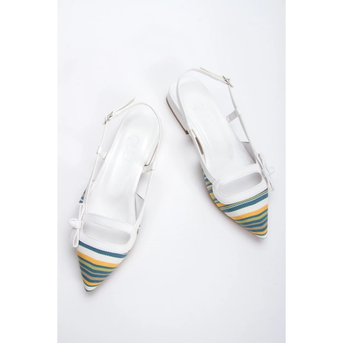 Kadın Beyaz Düz Topuklu Fiyonk Detaylı Rahat Babet Ayakkabı