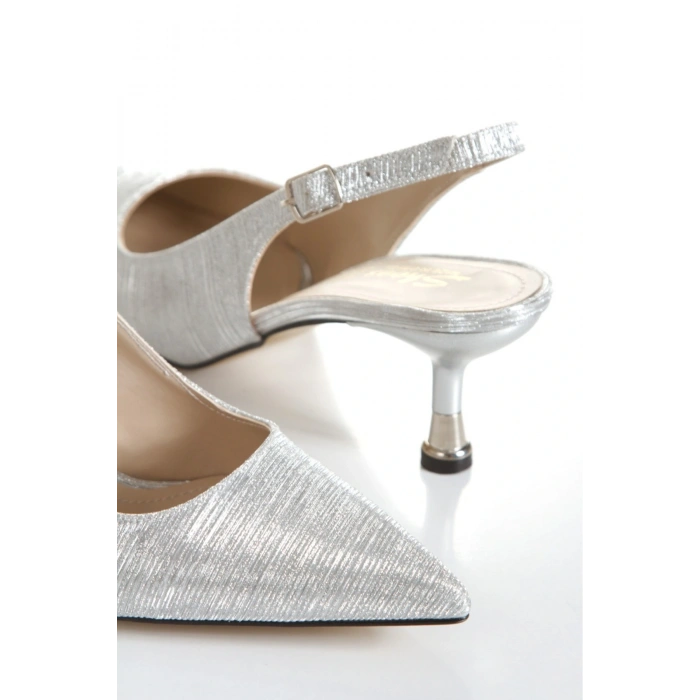 Kadın Gümüş Su yolu 5 cm İnce Galvaniz Topuklu Rahat Stiletto