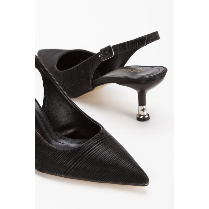 Kadın Siyah Su yolu 5 cm İnce Galvaniz Topuklu Rahat Stiletto