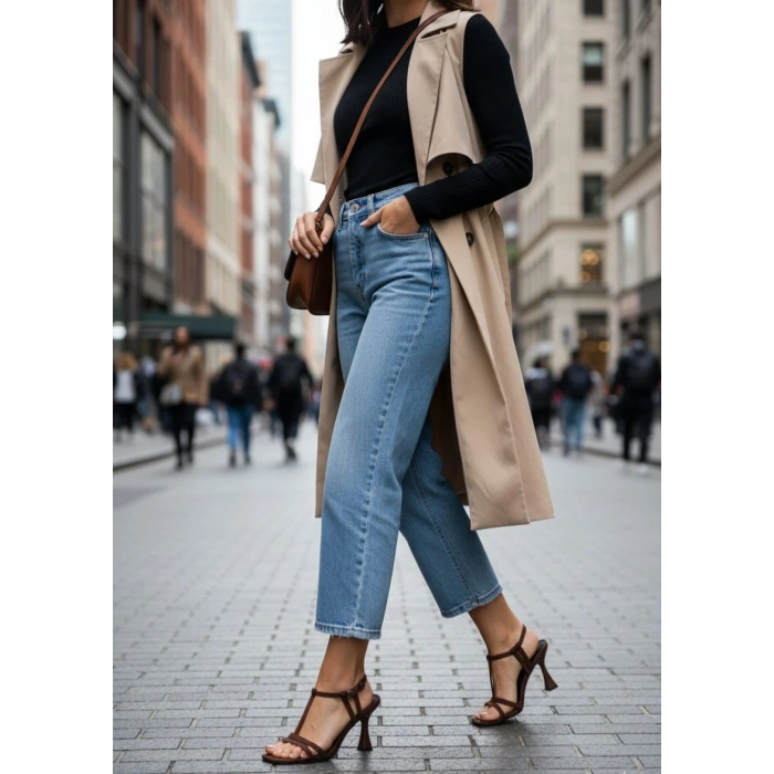 Kadın Kahverengi Bilekten Ayarlamalı Şık Direk Model Biye Detaylı Abiye Ayakkabı