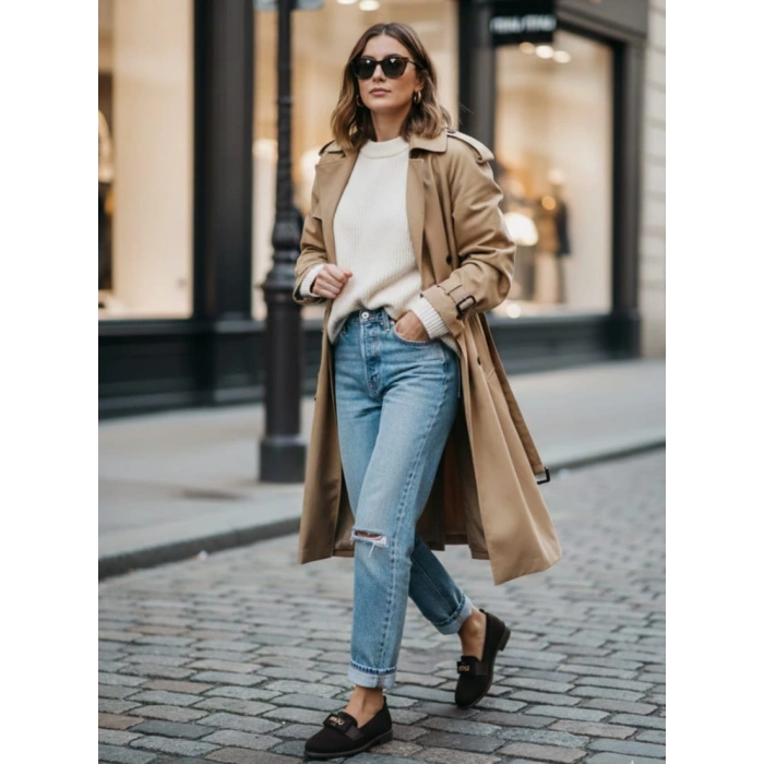 Kadın Kahverengi Suni Deri Düz Topuklu Şık Toka Detaylı Rahat Babet Ayakkabı