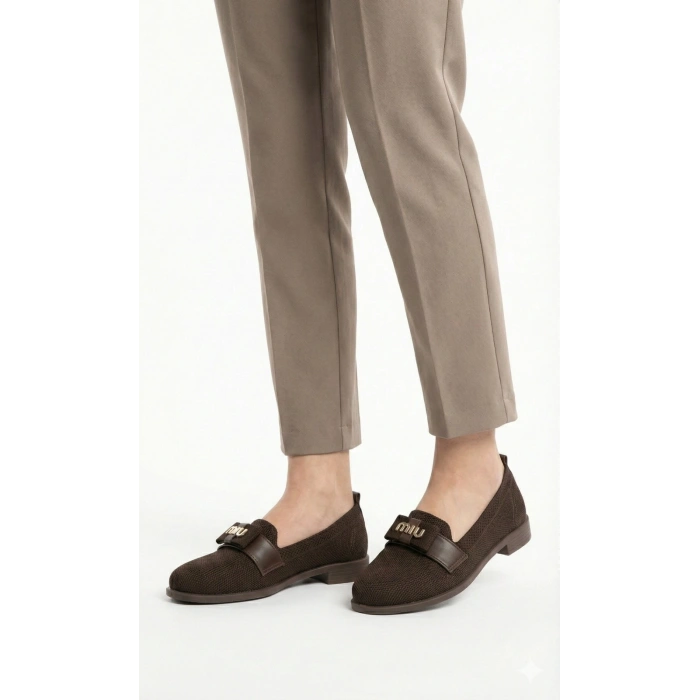 Kadın Kahverengi Suni Deri Düz Topuklu Şık Toka Detaylı Rahat Babet Ayakkabı