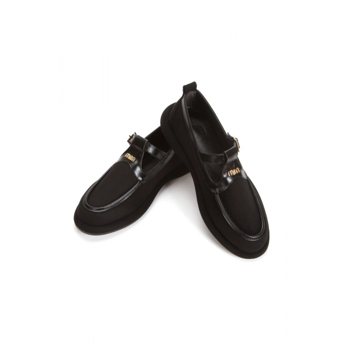 Kadın Siyah Düz Topuklu Şık Toka Detaylı Rahat Günlük Babet Ayakkabı