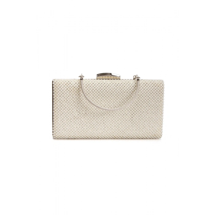 Kadın Sedef Parlak Damla Taşlarla Bezenmiş Fileli İnce GalvanizTopuklu Rahat Abiye Stiletto ve Çanta Kombini