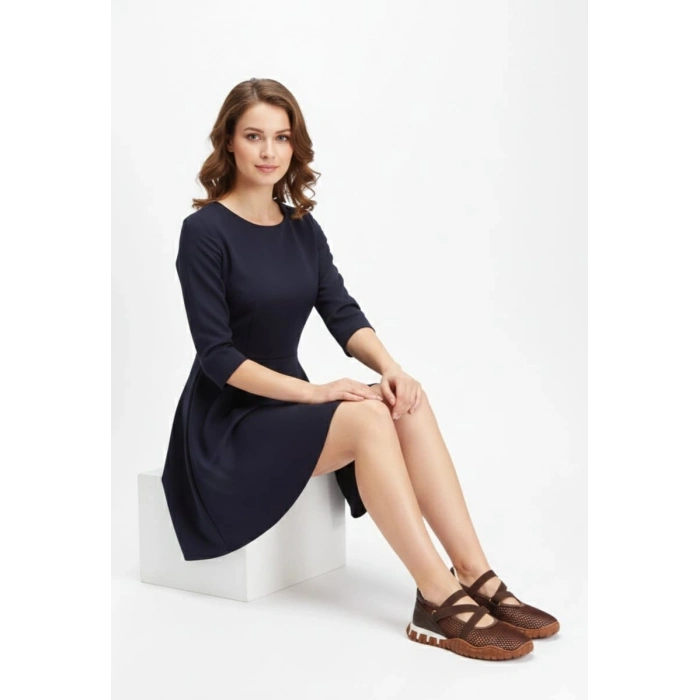 Kadın Kahverengi Cırt Cırtlı Kalın Tabanlı Ortopedik Fileli Günlük Rahat ve Şık Spor Ayakkabı