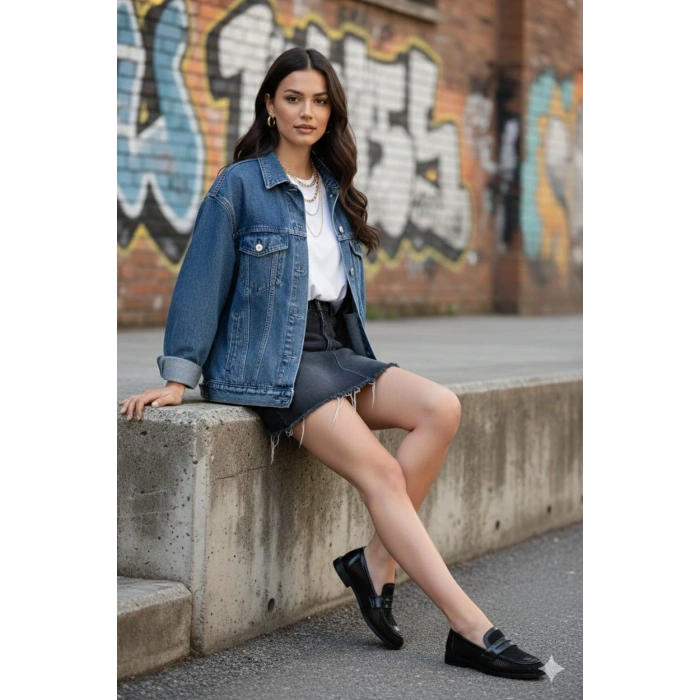 Kadın Siyah Fileli Düz Topuklu Şık Toka Detaylı Rahat Babet Ayakkabı