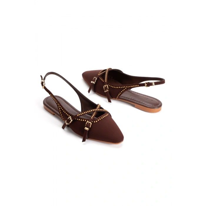 Kadın Kahverengi Düz Topuklu Şık Toka ve Drop Detaylı Rahat Babet Ayakkabı